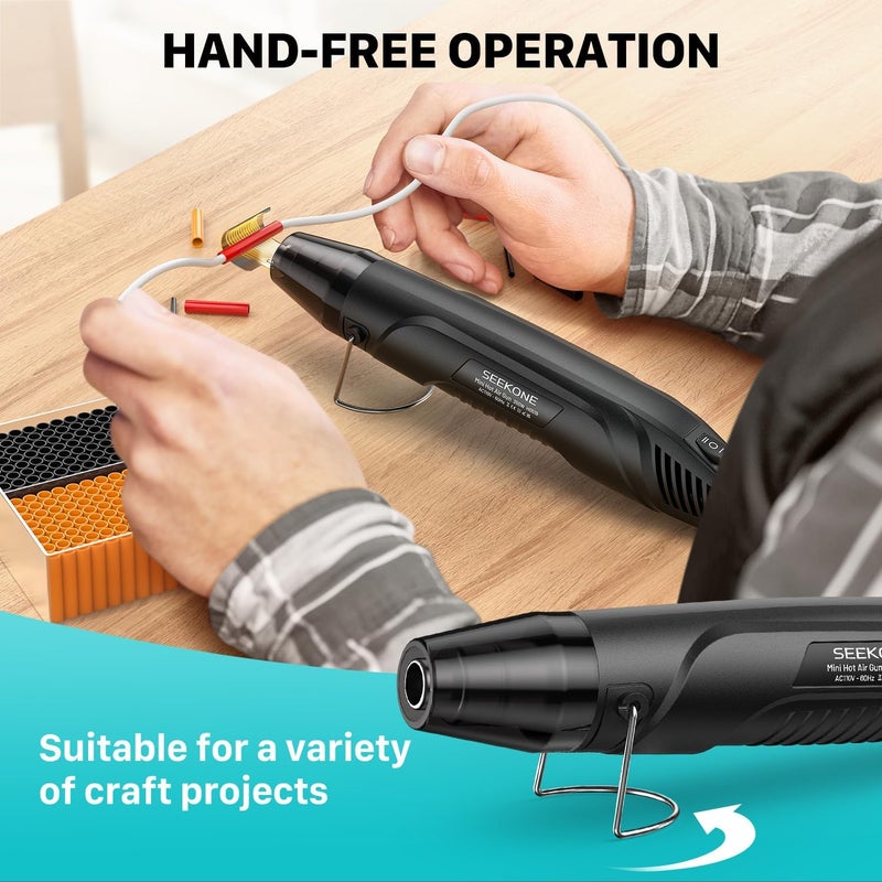 SEEKONE 350W Mini Heat Gun with Dual-Temp Model 500℉ & 842℉(260℃& 450℃), Hot Air Gun with Overload Protection and Reflector Nozzle for Heat Shrinking Tubes, Shaping, PVC Tubing（Black） - Image 5